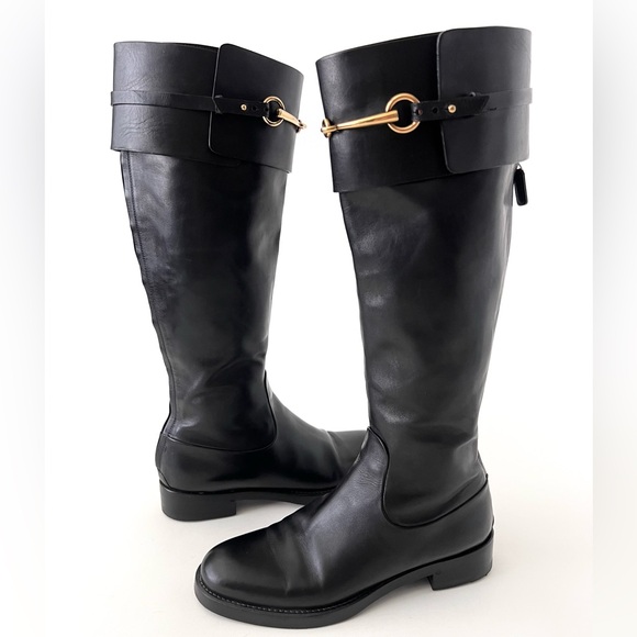 Gucci Shoes - GUCCI | Horsebit Smooth Black Leather Knee High Tall Riding Boots EU 37 US 7